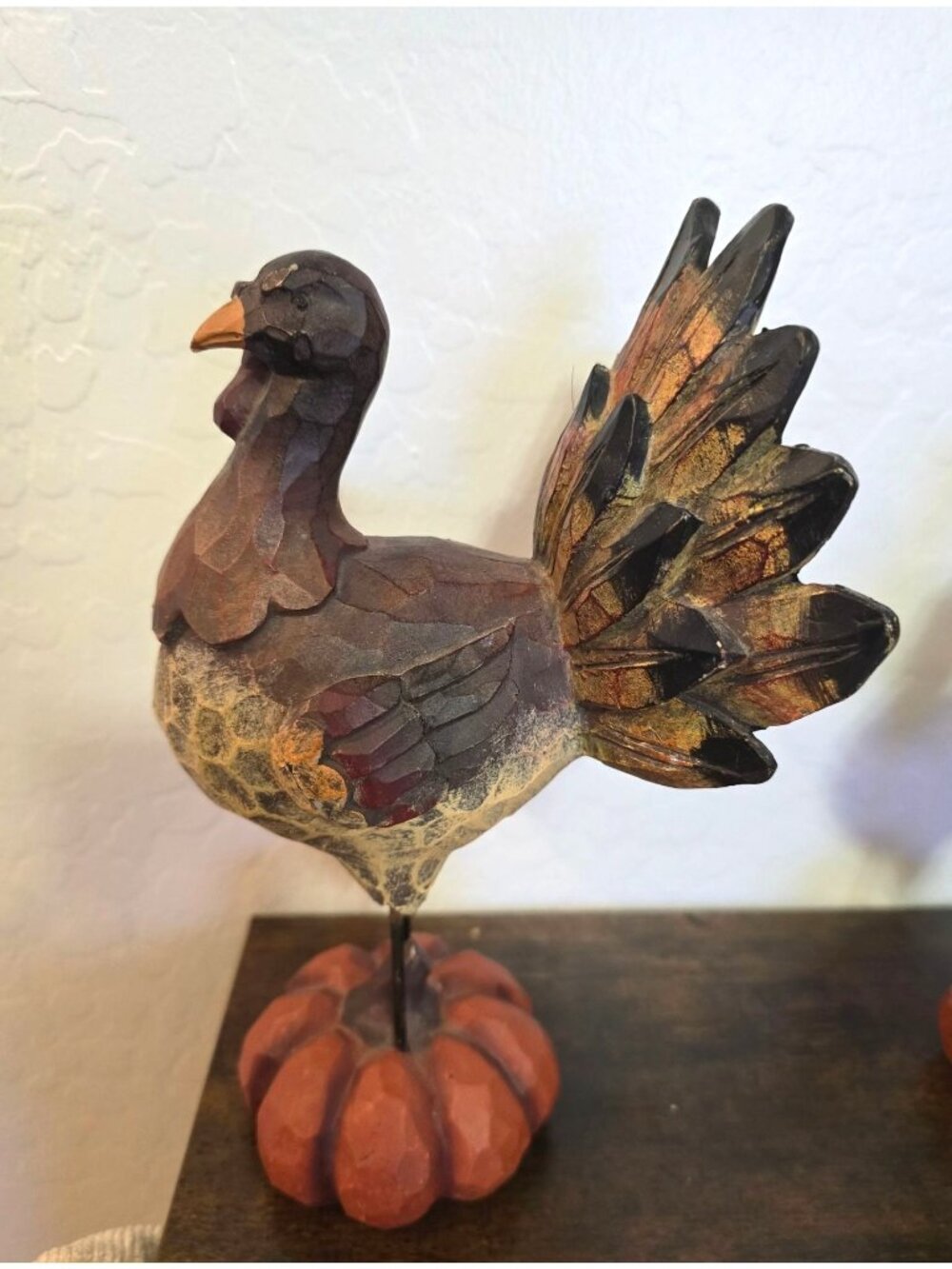 Set of 2 Turkey Figurines On Pumpkin Bases Fall Harvest Thanksgiving - Picture 3 of 15